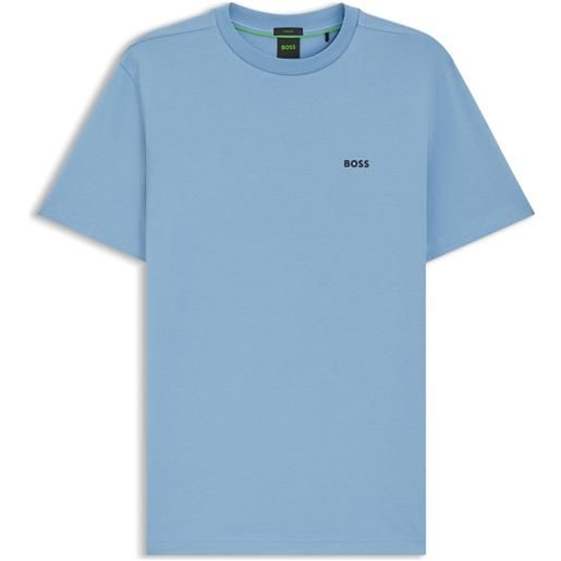 BOSS t-shirt in cotone elasticizzato con logo, celeste