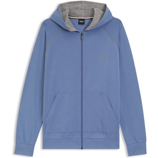 BOSS felpa con cappuccio in cotone elasticizzato con zip e dettagli a contrasto, blu