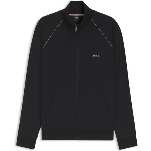BOSS giubbotto con zip in cotone elasticizzato con logo ricamato, nero