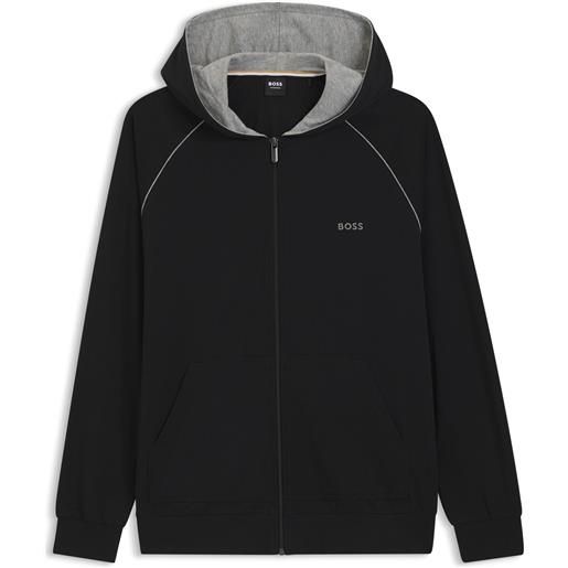 BOSS felpa con cappuccio in cotone elasticizzato con zip e profili a contrasto, nero