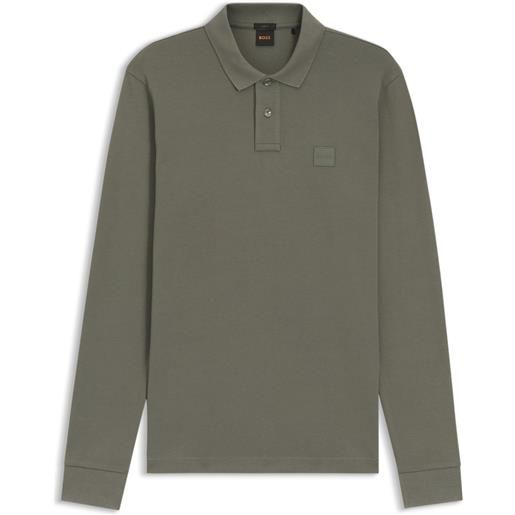 BOSS polo slim fit in piqué di cotone elasticizzato, grigio