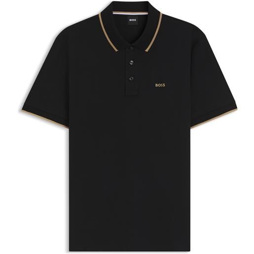 BOSS polo in piqué di cotone con profili a contrasto, nero