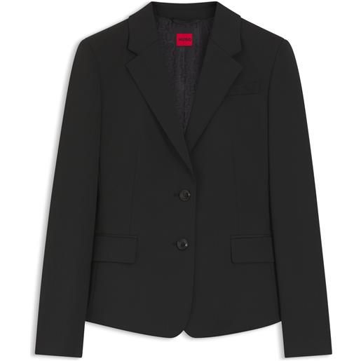 HUGO giacca monopetto in tessuto elasticizzato con revers classici, nero