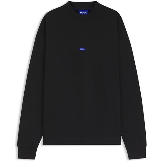 HUGO felpa in terry di cotone con toppa brandizzata blu, nero