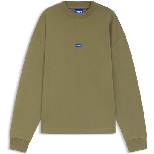 HUGO felpa in terry di cotone con toppa brandizzata blu, oliva