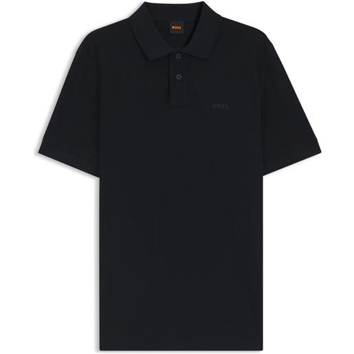 BOSS polo in piqué di cotone con logo, blu scuro