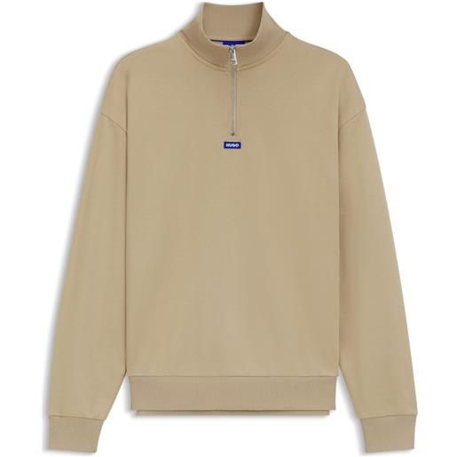 HUGO felpa in terry di cotone con colletto con zip, beige