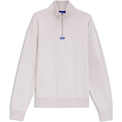 HUGO felpa in terry di cotone con colletto con zip, luce viola