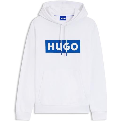 HUGO felpa con cappuccio in terry di cotone con logo stampato rettangolare, bianco