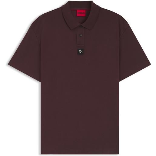 HUGO polo in cotone intrecciato con logo scomposto, rosso scuro