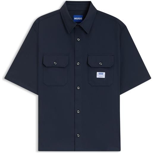 HUGO camicia oversize in twill di cotone, blu scuro