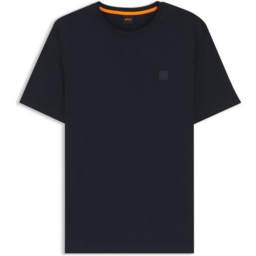 BOSS maglia in jersey di cotone con toppa con logo, blu scuro