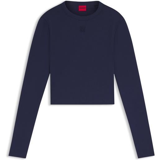 HUGO maglia slim fit n jersey con logo scomposto ricamato, blu scuro