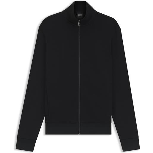 BOSS felpa con zip in piqué di cotone elasticizzato mercerizzato, nero