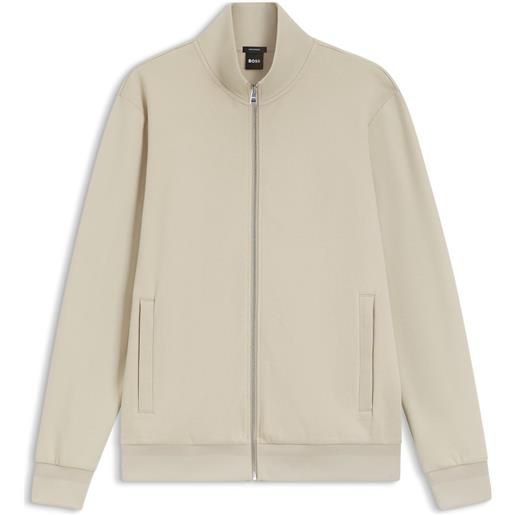 BOSS felpa con zip in piqué di cotone elasticizzato mercerizzato, beige chiaro