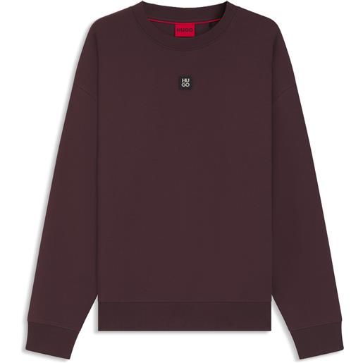 HUGO felpa in misto cotone con targhetta con logo scomposto, rosso scuro