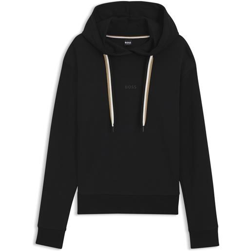 BOSS felpa con cappuccio con logo e cordini con righe tipiche del marchio, nero