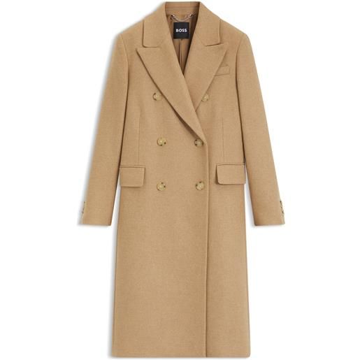 BOSS cappotto lungo in twill con chiusura doppiopetto, beige