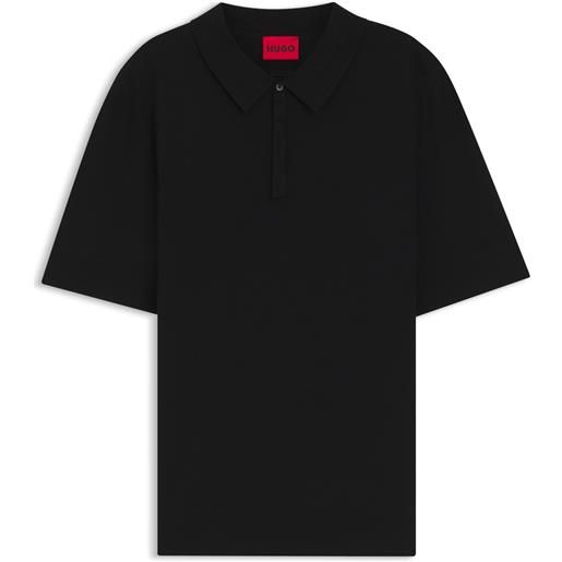 HUGO polo in maglia con chiusura nascosta, nero