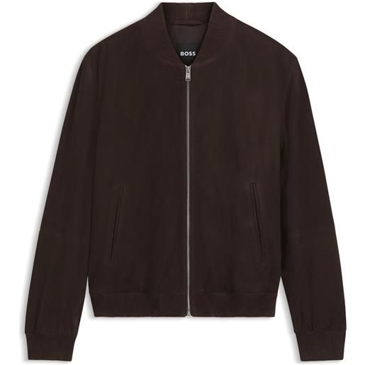 BOSS giubbotto regular fit in pelle scamosciata, marrone scuro