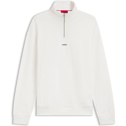 HUGO felpa relaxed fit in cotone con colletto con zip, bianco