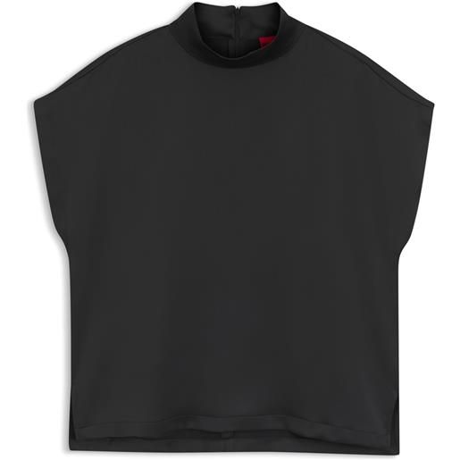 HUGO blusa in satin fluido con collo a lupetto, nero