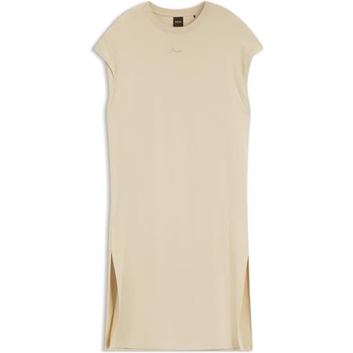 BOSS vestito in jersey con maniche a cappuccio e dettaglio logo, beige chiaro