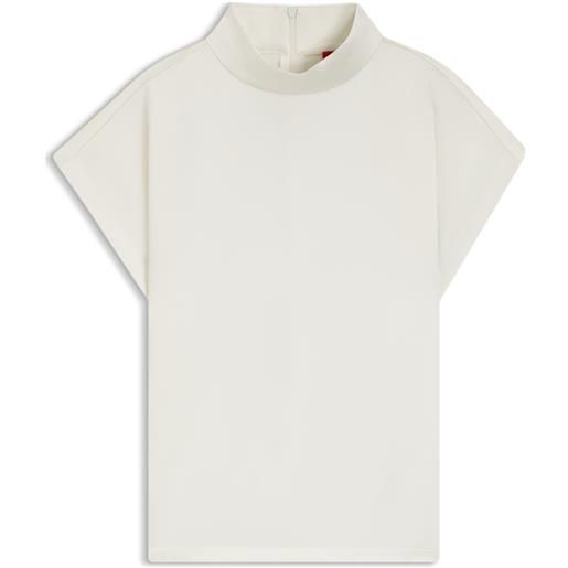HUGO blusa in satin fluido con collo a lupetto, bianco