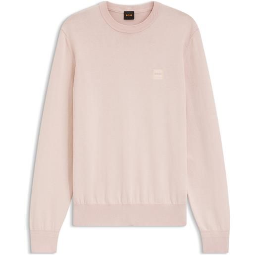 BOSS maglione in misto cotone con patch con logo, rosa chiaro