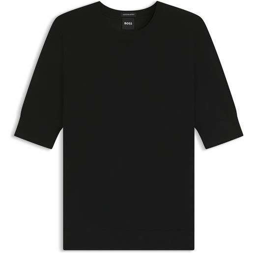 BOSS maglione slim fit a maniche corte in lana merino super fine, nero