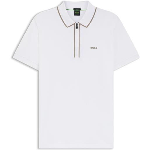 BOSS polo in cotone elasticizzato con righe a contrasto, bianco