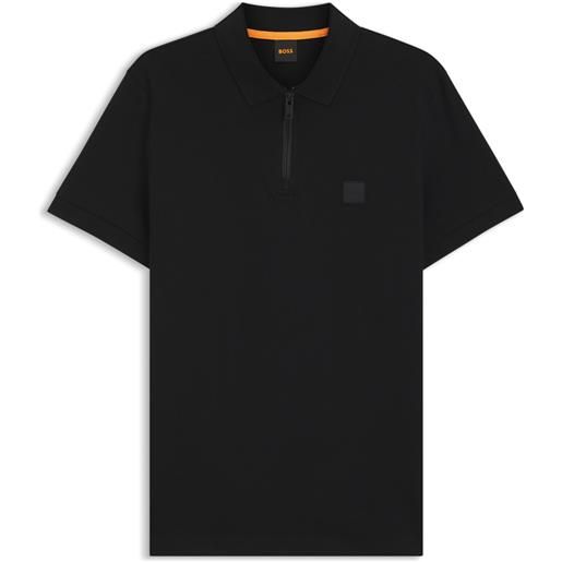 BOSS polo slim fit in cotone elasticizzato con toppa con logo, nero