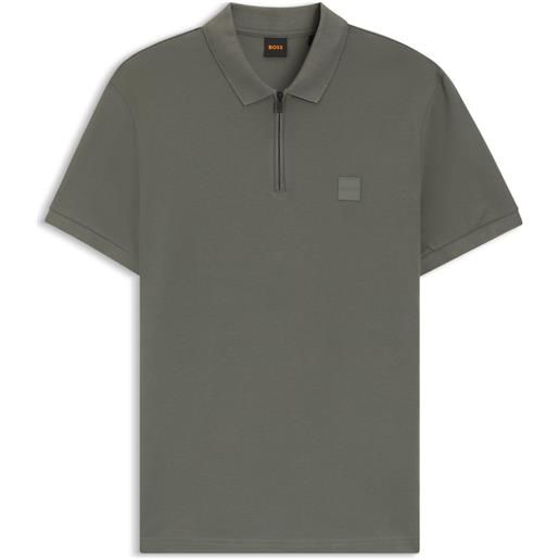BOSS polo slim fit in cotone elasticizzato con toppa con logo, grigio