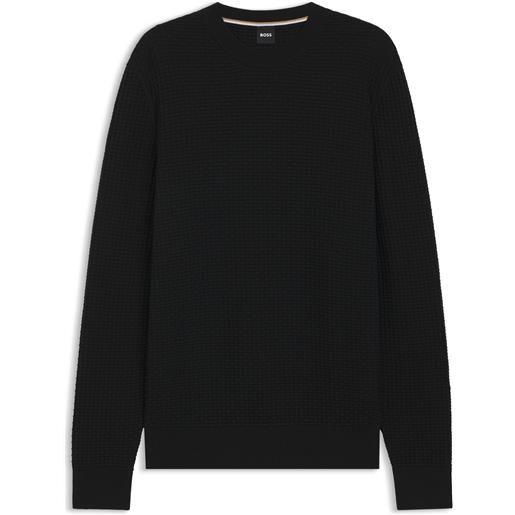 BOSS maglione in cotone con lavorazione pregiata, nero