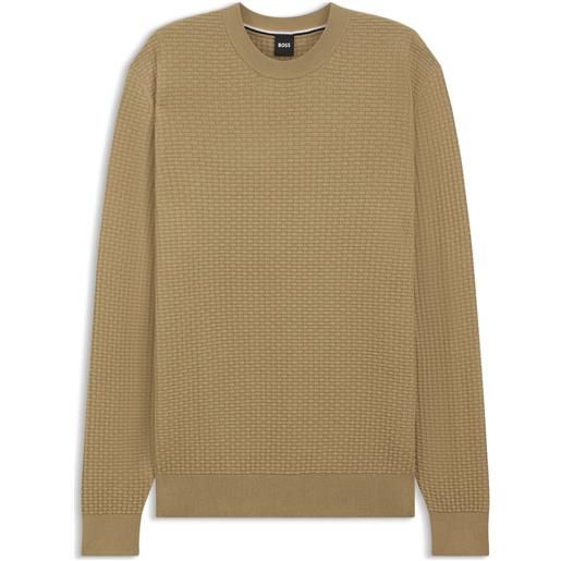 BOSS maglione in cotone con lavorazione pregiata, beige