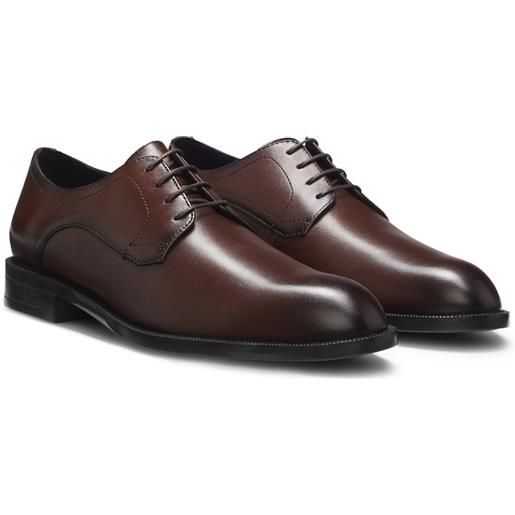 BOSS scarpe derby in pelle con impunture, marrone scuro