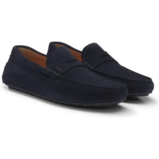 BOSS mocassini penny in pelle scamosciata, blu scuro