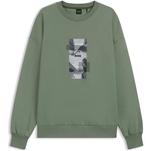 BOSS felpa oversize in misto cotone con stampa fotografica, verde
