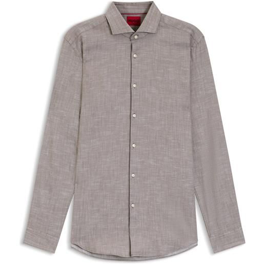 HUGO camicia slim fit in cotone e lino, grigio