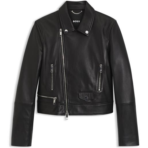 BOSS giubbotto biker regular fit in pelle, nero