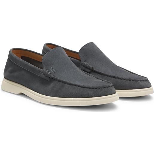 BOSS mocassini in pelle scamosciata con logo goffrato, grigio scuro
