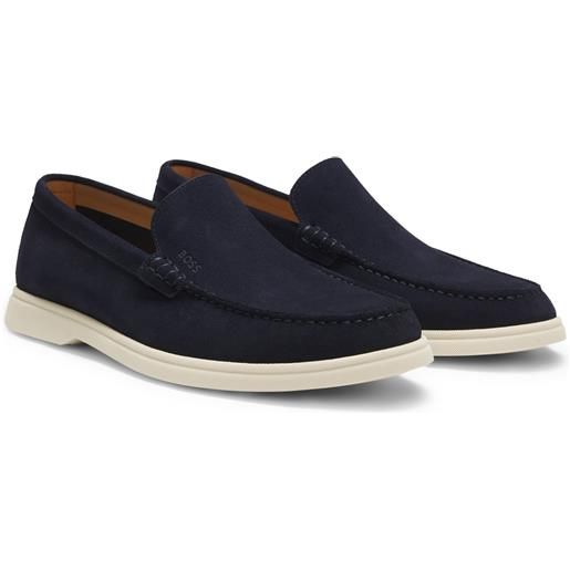 BOSS mocassini in pelle scamosciata con logo goffrato, blu scuro