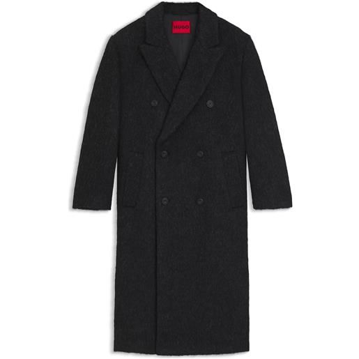 HUGO cappotto doppiopetto relaxed-fit in lana e alpaca, nero