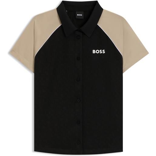 BOSS maglia attiva con bottoni e tessuto jacquard con monogramma, nero / beige