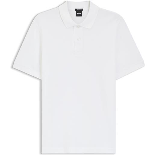 BOSS pallas polo in piqué di cotone con logo ricamato, bianco
