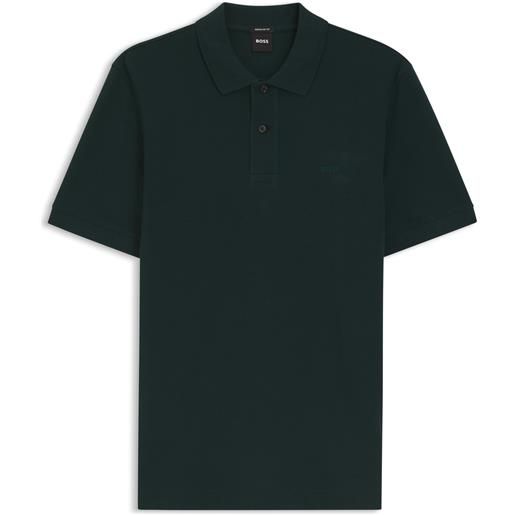 BOSS pallas polo in piqué di cotone con logo ricamato, verde scuro