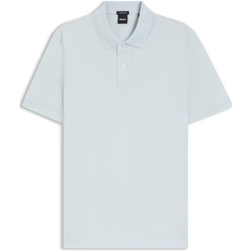 BOSS pallas polo in piqué di cotone con logo ricamato, celeste