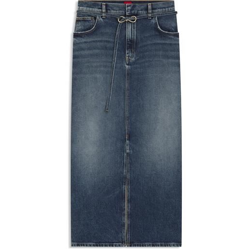 HUGO gonna in denim blu con spacco sulla parte anteriore e chiusura a moschettone, blu