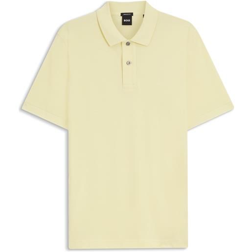 BOSS pallas polo in piqué di cotone con logo ricamato, giallo chiaro