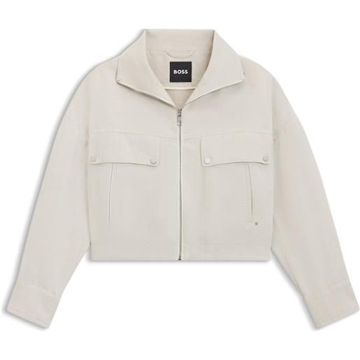 BOSS giubbotto relaxed fit in twill di cotone-lino, colore neutro